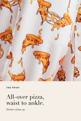 Pizza Pants all-over pizza print shown close up - Slouch Potato